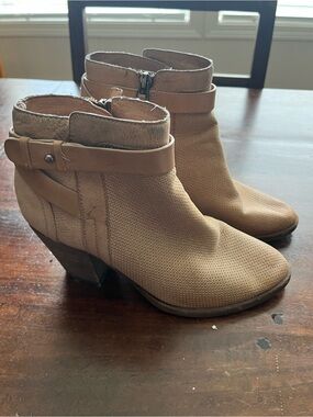 Dolce Vita Beige/Tan Perforated Suede Ankle Booties with Strap